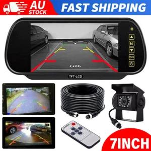 7" Rear View Mirror Monitor w/ 4Pin IR CCD Color Reversing Camera for Caravan - Picture 1 of 14