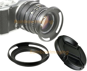 43mm Metal Slim Low Profile Curved Tilted Vented Wide Angle Lens Hood +Lense Cap - Picture 1 of 6