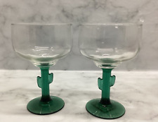 2 Cactus Margarita Glasses, Clear Glass With Gorgeous Green Saguaro Stem/arms