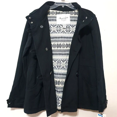 Nuevo Abrigo American Rag Con Capucha Guisante Para Mujer XL Forro Negro Bolsillos Doble Pecho Foto 1 de 4