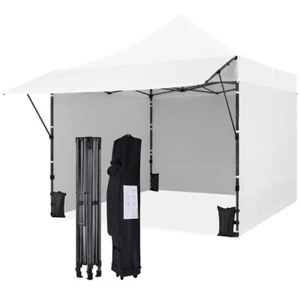 10x10 Commercial Pop-up Canopy Tent with 3 Sidewalls & Adjustable Awning, White - Picture 1 of 12