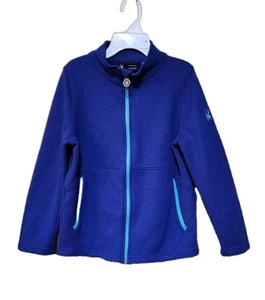 Spyder Girls Endure Full Zip Knit Sweater/Jacket Size 14-16 Royal Blue Teal Trim - Picture 1 of 6