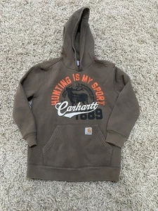 Carhartt Youth Medium 10-12 Brown Hunting Is My Sport Pullover Hoodie Sweatshirt - Picture 1 of 6