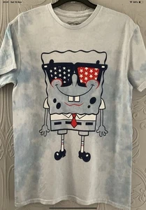 Spongebob Tie Dye T-Shirt Adult S USA Fourth July Star Pride Flag Cloud Graphic - Picture 1 of 6