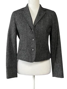Lauren Ralph Lauren Blazer Womens 4P Gray Wool Petite Tweed Jacket Classic Suit - Picture 1 of 16