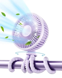 Oscillating Baby Stroller Fan with LED Night Light, 4 Speeds Cooling Recharge... - Picture 1 of 7