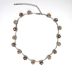 Bernstein AB Strass Floral Halskette Silberfarben Vintage-inspiriert Choker Glitzer - Bild 1 von 24