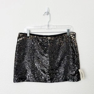 Vintage Forever 21 Size Large L Black Gold Sequined Low Rise Mini Skirt Y2K 90s - Picture 1 of 8