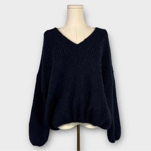 Zara Navy Oversized Wool Blend Chunky Knit V-Neck Sweater Size Small - Picture 1 of 6