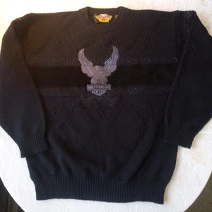 Vintage Harley Davidson Suede Panel Embroidered Eagle Sweater Black, Mens Medium - Bild 1 von 8