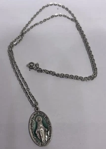 Ciondolo vintage Maria concepita senza peccato prega per noi tono argento 20" - Foto 1 di 3
