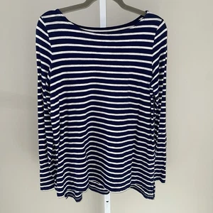 Eileen Fisher Navy Blue White Striped Long Sleeve Top Size M Lightweight Casual - Picture 1 of 4