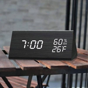 Digital Alarm Clock, with Wooden Electronic LED Time Display, 3-Alarm Settings, - Picture 1 of 7