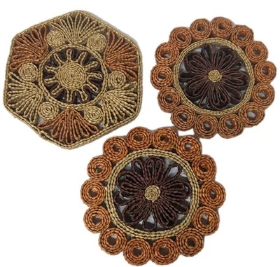 Vintage Raffia Straw Wicker Rattan Trivet Hot Pad Wall Decor Boho Lot Of 3 - Image 1 of 2