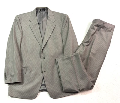 Pierre Cardin 42S 36x29 2pc Pant Suit Gray Stripe 100% Wool Flat Front Mens - Image 1 of 4