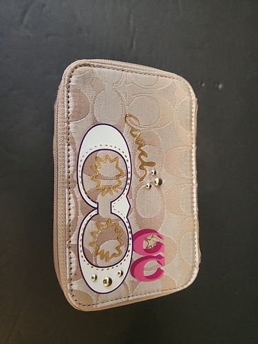 Coach margherita floreale jacquard stampa C applique zip intorno portagioie da viaggio