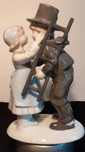Vintage Figurine Lippelsdorf GDR Chimney Sweep w Girl 7" Porcelain - Picture 1 of 8