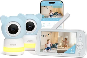 Baby Monitor 4MP con 2 Telecamere e Audio, 5 Pollici 1080P Schermo Split, No WiFi... - Foto 1 di 9