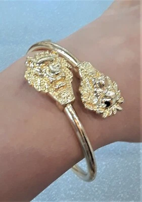 金狮头国王皇冠开放式手镯手链袖口小饰品嘻哈黄铜 — 第 1/3 张图片