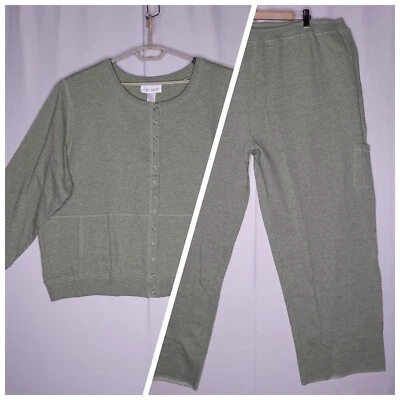 Conjunto de sudadera de pantalones de lana deportivos inteligentes para mujer 3 broches de presión de bolsillo de carga verdes Foto 1 de 4