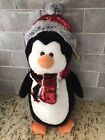 NEW! Gitzy 15” Plush Penguin RED HAT AND SCARF With Flip Side Sequins