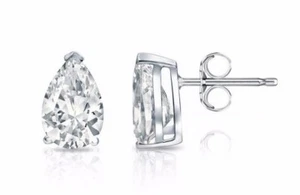 1 quit de pendientes de perno de pera para mujer hombre y mujer enchapados en oro blanco de 14 K en plata sólida - Imagen 1 de 3