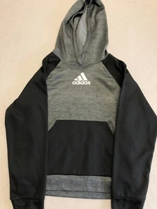 Adidas Sweatshirt Kids Boy's Medium (10-12) Black Logo Fleece Pullover Hoody - Picture 1 of 5