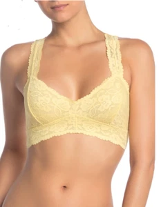 Free People Women's Bralette Lace Racerback Lined Yellow Wireless - Picture 1 of 3