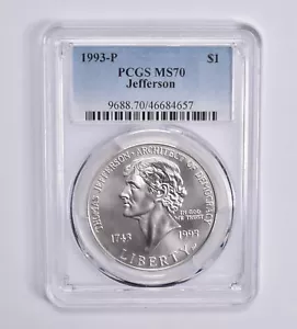 MS70 1993 P Jefferson Democracy Commemorative Silver Dollar PCGS - Picture 1 of 5