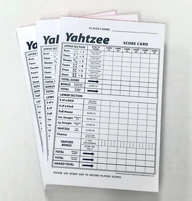 Yahtzee Score Card Pad Sheets Dice Game-One-Sided Front (300 Sheets)-Print USA ! - Image 1 of 2