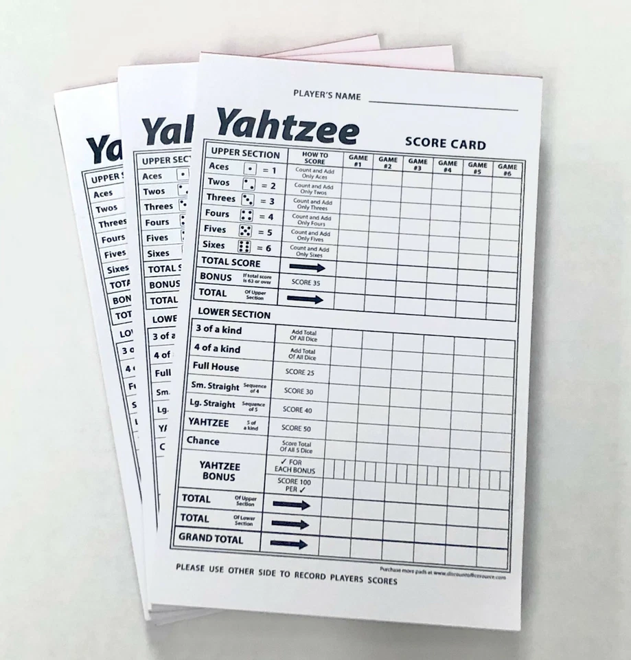 Yahtzee Score Card Pad Sheets Dice Game-One-Sided Front (300 Sheets)-Print USA ! - Image 1 of 2