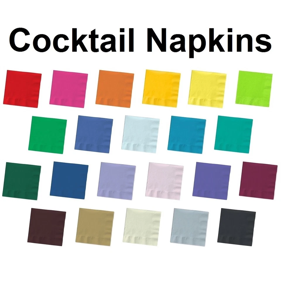 2-ply Paper Beverage Cocktail Napkins Bar Party Small - Solid Colors Disposable - Image 1 of 1