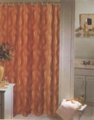 Gold Red Burgundy Brown Tan Swirl Fabric Shower Curtain - Image 1 of 2