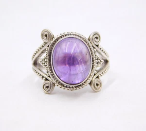 Anello Nepali In Argento Sterling 925 Con Gemma Naturale Di Ametista 6.4 - Foto 1 di 4