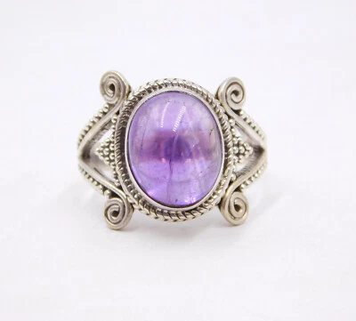 Anello Nepali In Argento Sterling 925 Con Gemma Naturale Di Ametista 6.4 - Immagine 1 di 4