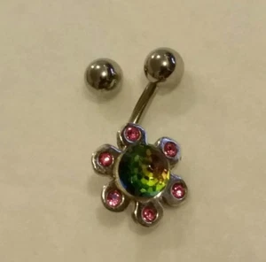 Sterling Silber Schmuck Blume Bauch Ring kommt mit Extra und Kugel - Bild 1 von 5