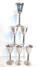 6 Vintage Valero Silver Plated Made In Spain Wine Goblet Twisted Stem 4.5in Set