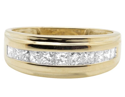 Alianza de boda de diamantes princesa canal de una fila de oro amarillo de 10 quilates para hombre 1,0 quilates Foto 1 de 4