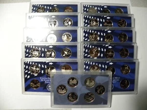 1999 to 2009 Proof Clad Quarter Sets 11 Sets 56 State Quarters No Boxes or COA - Picture 1 of 2