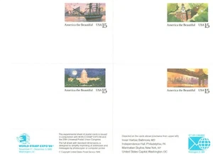 UX139-42 UPU Congress/World Stamp Expo '89 Sheet of 4 mint 15 cent Postcards - Picture 1 of 1