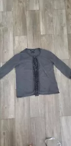 Massimo Dutti Cotton/cashmere Blend Gray Cardigan With Ruffle Accent In Size... - Picture 1 of 6