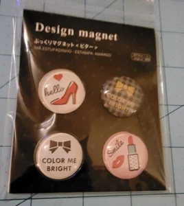 Daiso Brand: Set Of 4 Round Glass "Girly" Theme Magnets - New With Free Shipping - Picture 1 of 7