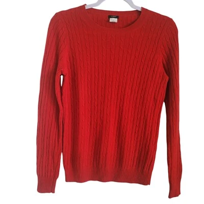 J. Crew 羊毛羊绒电缆针织毛衣女式小号红色假日学院风 — 第 1/4 张图片