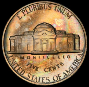 PR66 1968-S 5C Jefferson Proof Nickel, PCGS Trueview- Pretty Rainbow Toned - Picture 1 of 4