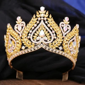 Queen of Spades, Gold Spade Crown, Champagne Crystal Crown, Prom Crown, XL Size - Picture 1 of 8