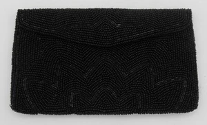 Vintage Hand-Beaded Black Clutch Purse Wallet Bag Made in Japan Evening Formal - Picture 1 of 7