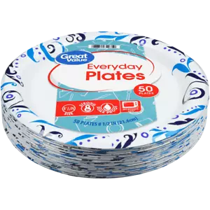 Soak-Proof, Microwave Safe, Disposable Paper Plates, 10 Inch, Patterned,50 Count - Picture 1 of 8