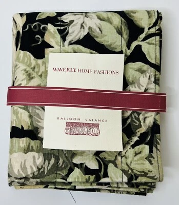 New Waverly Balloon Valance Black Floral Fern 80x16” 100% Cotton Country Cottage - Image 1 of 4