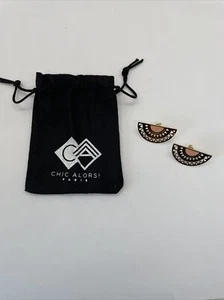 Chic Alors Paris Gold Tone Half Moon Filigree Pink Enamel Detail Earrings Boho - Picture 1 of 6