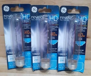 3CT: GE REVEAL 40WATT T-10 Tubular HD+PURE Clear Finish Light Bulbs E26 290lum. - Picture 1 of 2
